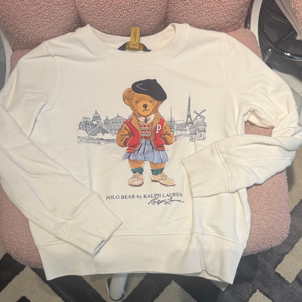 Ralph Lauren Kids Cream Sweatshirt with Multicolor Polo Bear Graphic